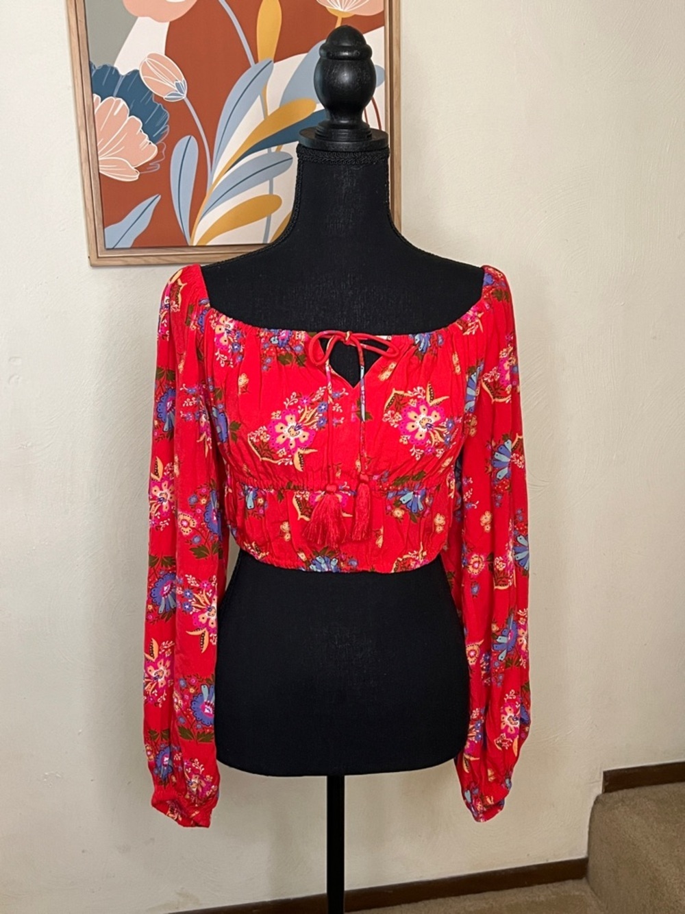 Spell Solstice Cropped Blouse in Salsa Size M